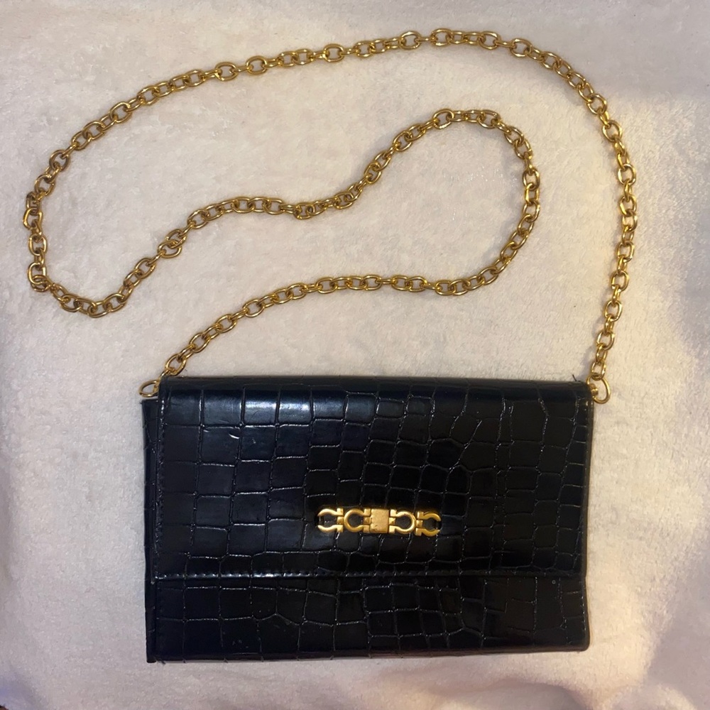 Vintage Crocodile Leather Jeanne Lottie Mini Gold Chain Purse Bag